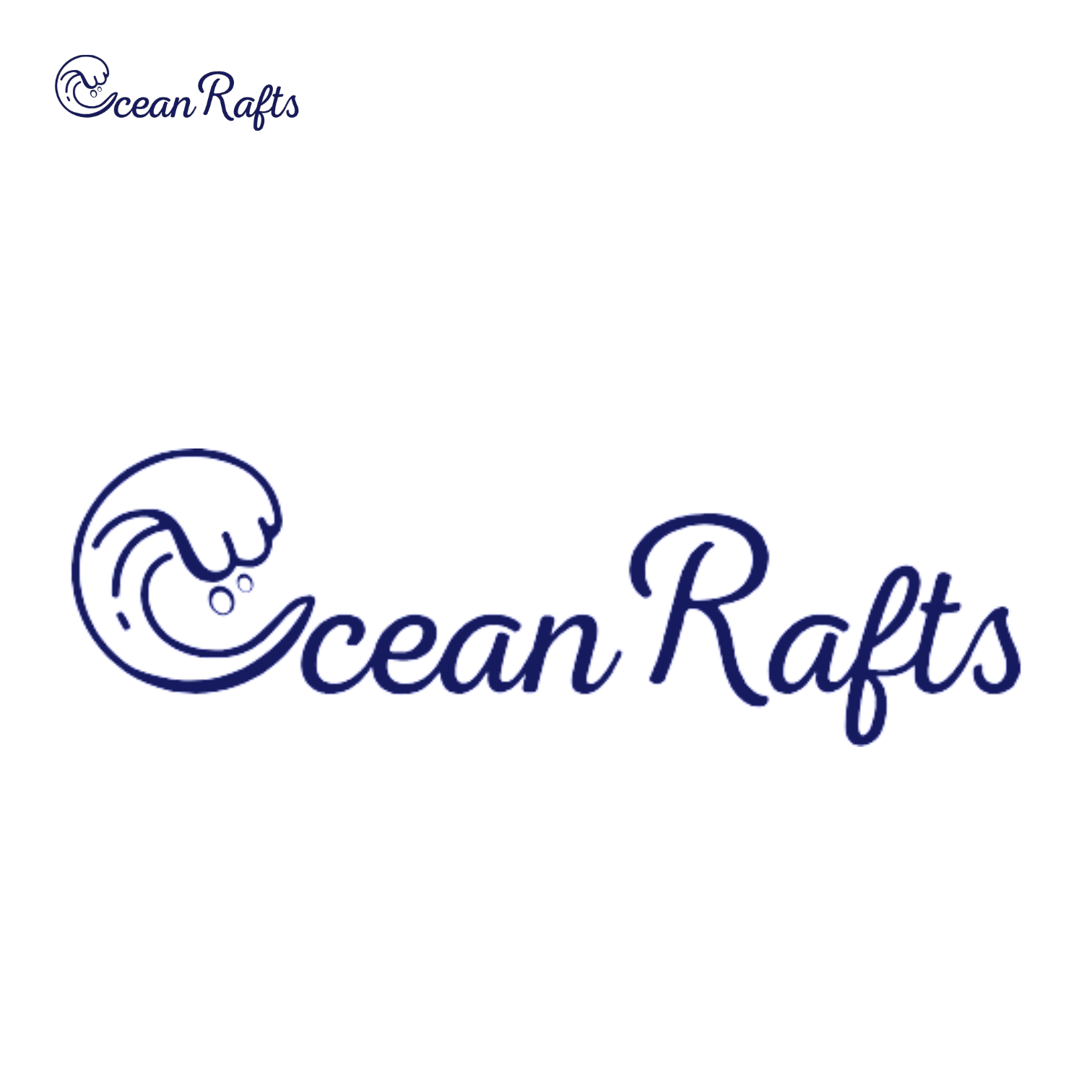 Our signature "Ocean Rafts" Logo. Dark blue cursive text with the "O" formed into a wave ... Yeah, its a beauty.
