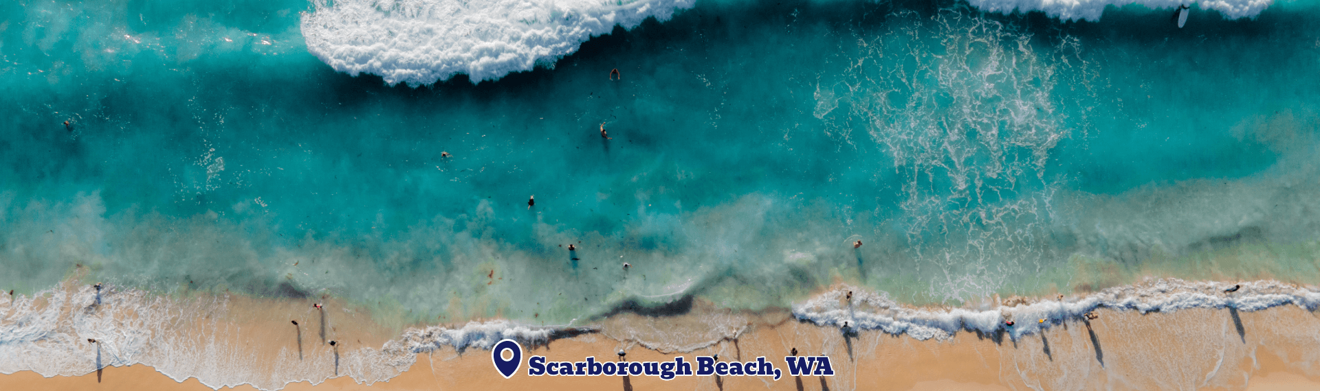 Ocean Rafts location banner - Scarborough Beach WA - beach scene with people at beach