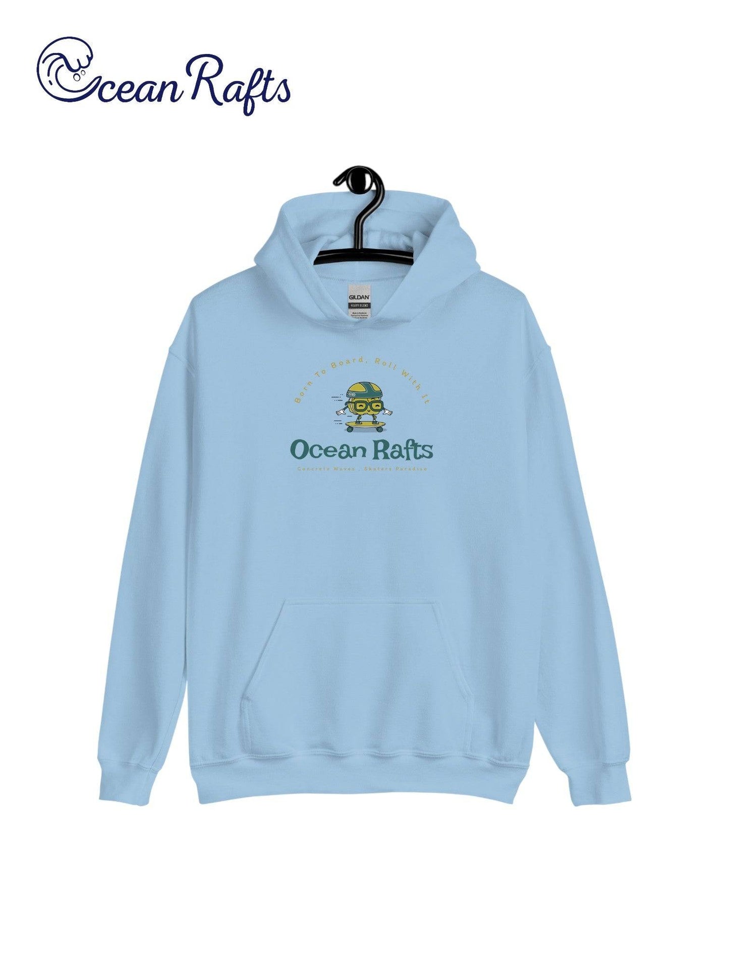 Concrete Waves Hoodie - Ocean Rafts - AU & NZ - teal Hoodie with Cartoon skater riding a skateboard graphic