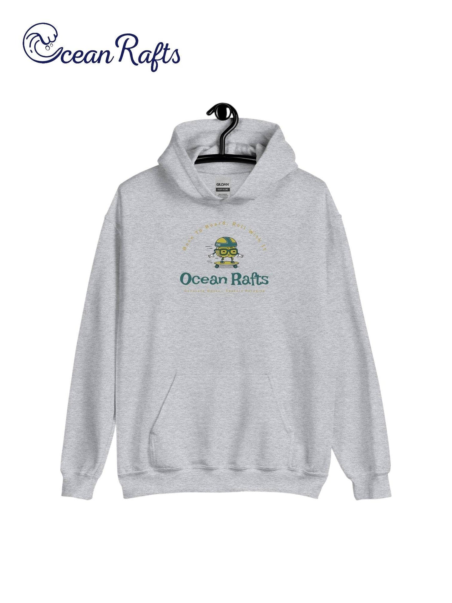 Concrete Waves Hoodie - Ocean Rafts - AU & NZ - grey Hoodie with Cartoon skater riding a skateboard graphic