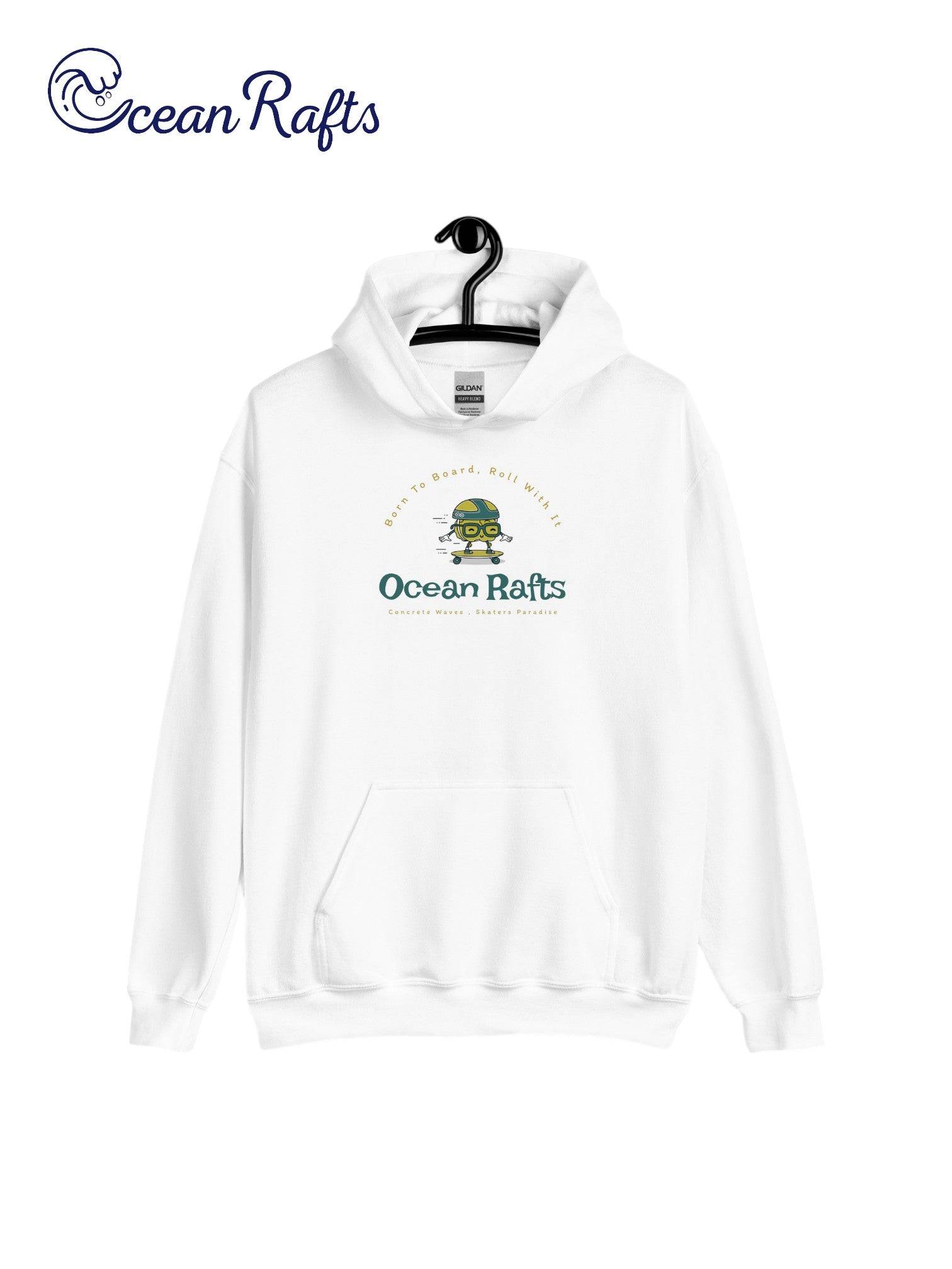 Concrete Waves Hoodie - Ocean Rafts - AU & NZ - white Hoodie with Cartoon skater riding a skateboard graphic