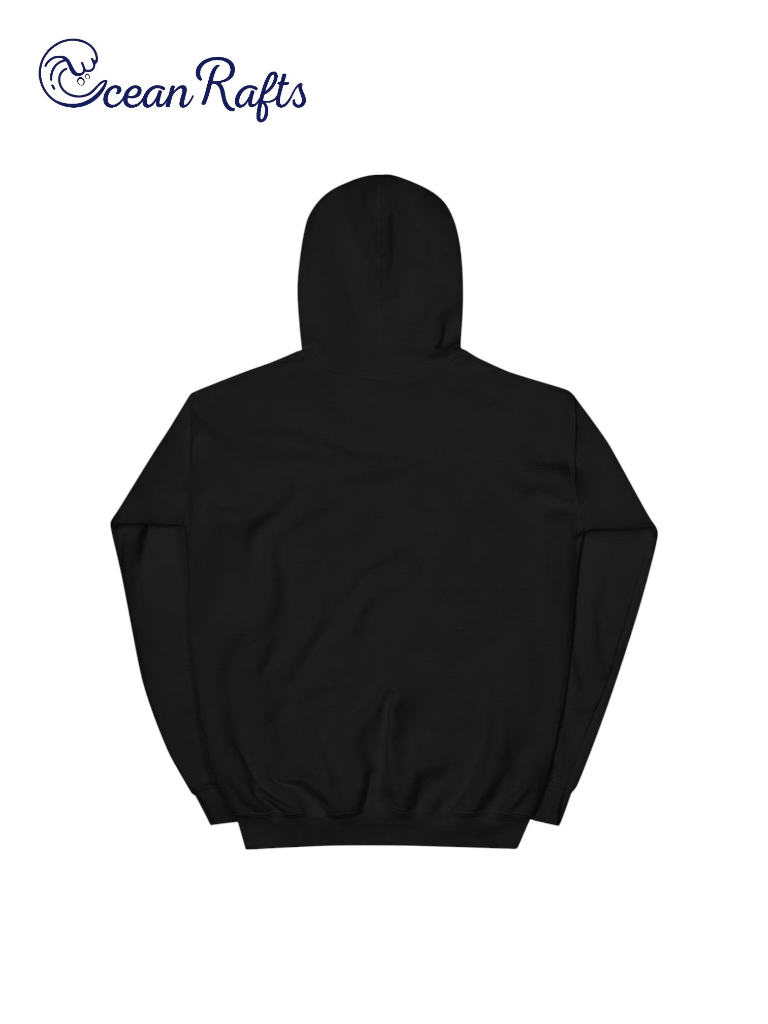 Let's Go Down Under Hoodie - Ocean Rafts - AU & NZ - back of black hoodie surfer riding a wave with sunset graphic