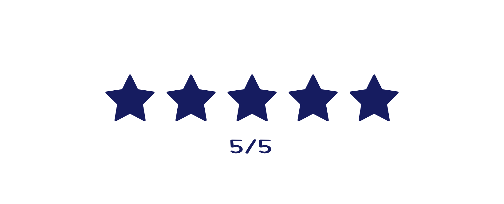 Five blue stars with '5/5' text on a white background