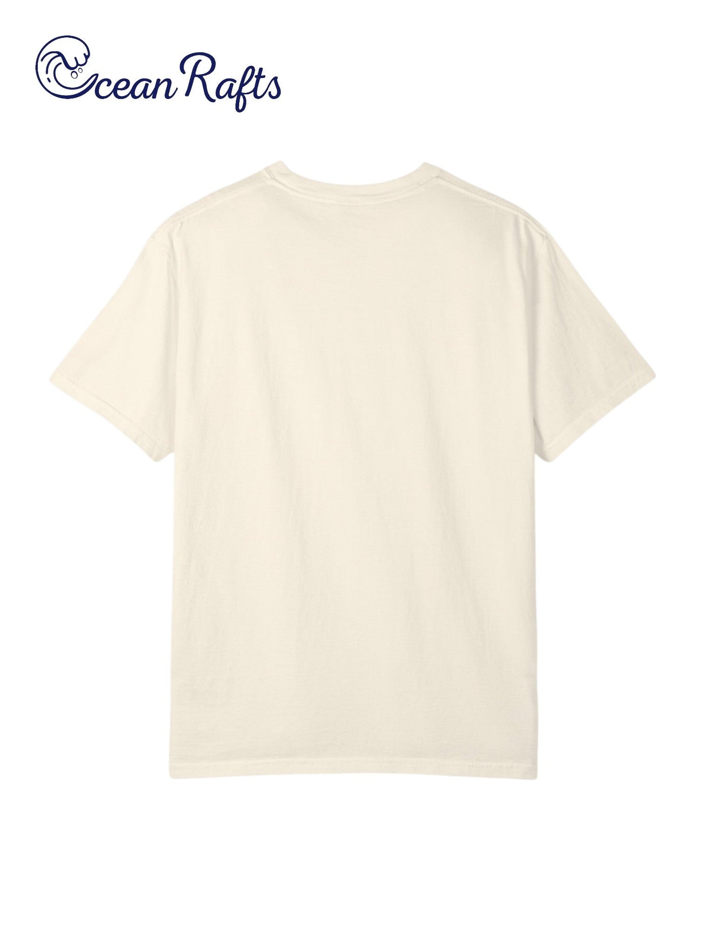 Palm Echo Shirt - Ocean Rafts- AU & NZ - back of beige tee with palm tree graphic on right side of shirt