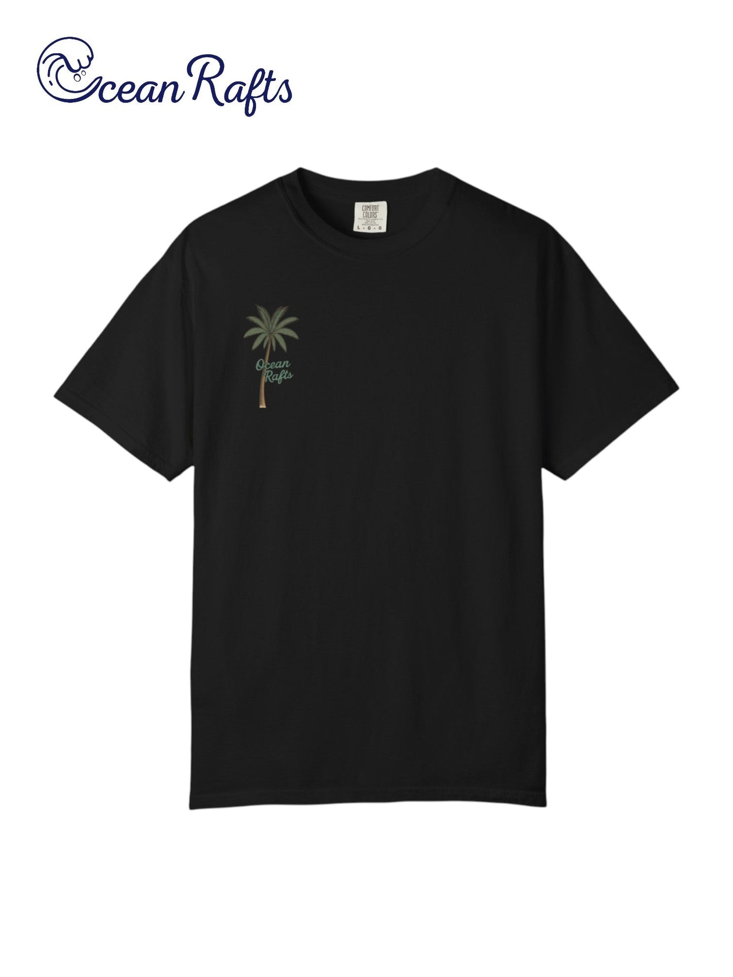 Palm Echo Shirt - Ocean Rafts- AU & NZ - black tee with palm tree graphic on right side of shirt