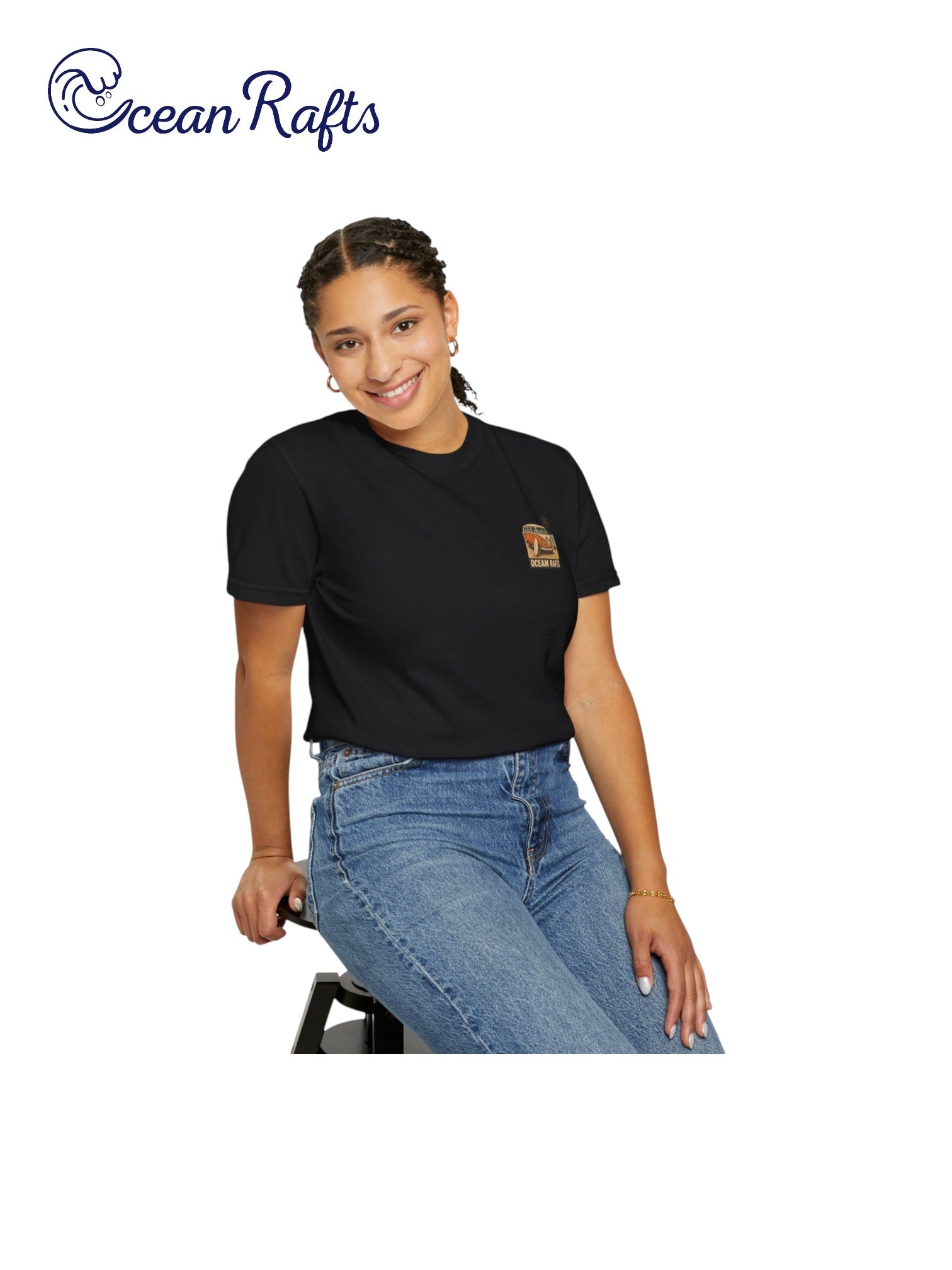 Salt and Wheels Shirt - Ocean Rafts- AU & NZ - women wearing tee with combi van and beach graphic