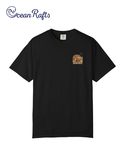 Salt and Wheels Shirt - Ocean Rafts - AU & NZ - black tee with combi van and beach graphic