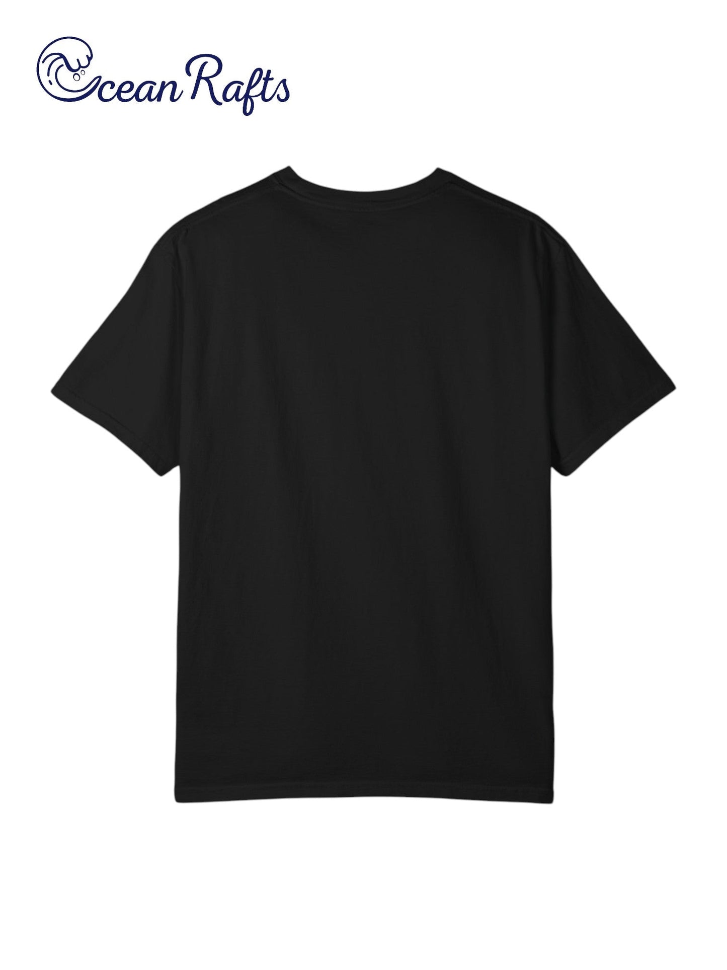 Salt and Wheels Shirt - Ocean Rafts- AU & NZ - blank back of black tee with combi van and beach graphic