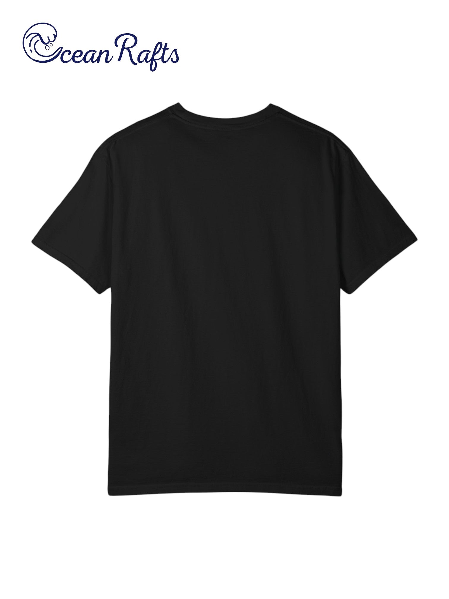 Sandy Quiver Shirt - Ocean Rafts - back of black Tee with three upright surfboards placed in sand graphic