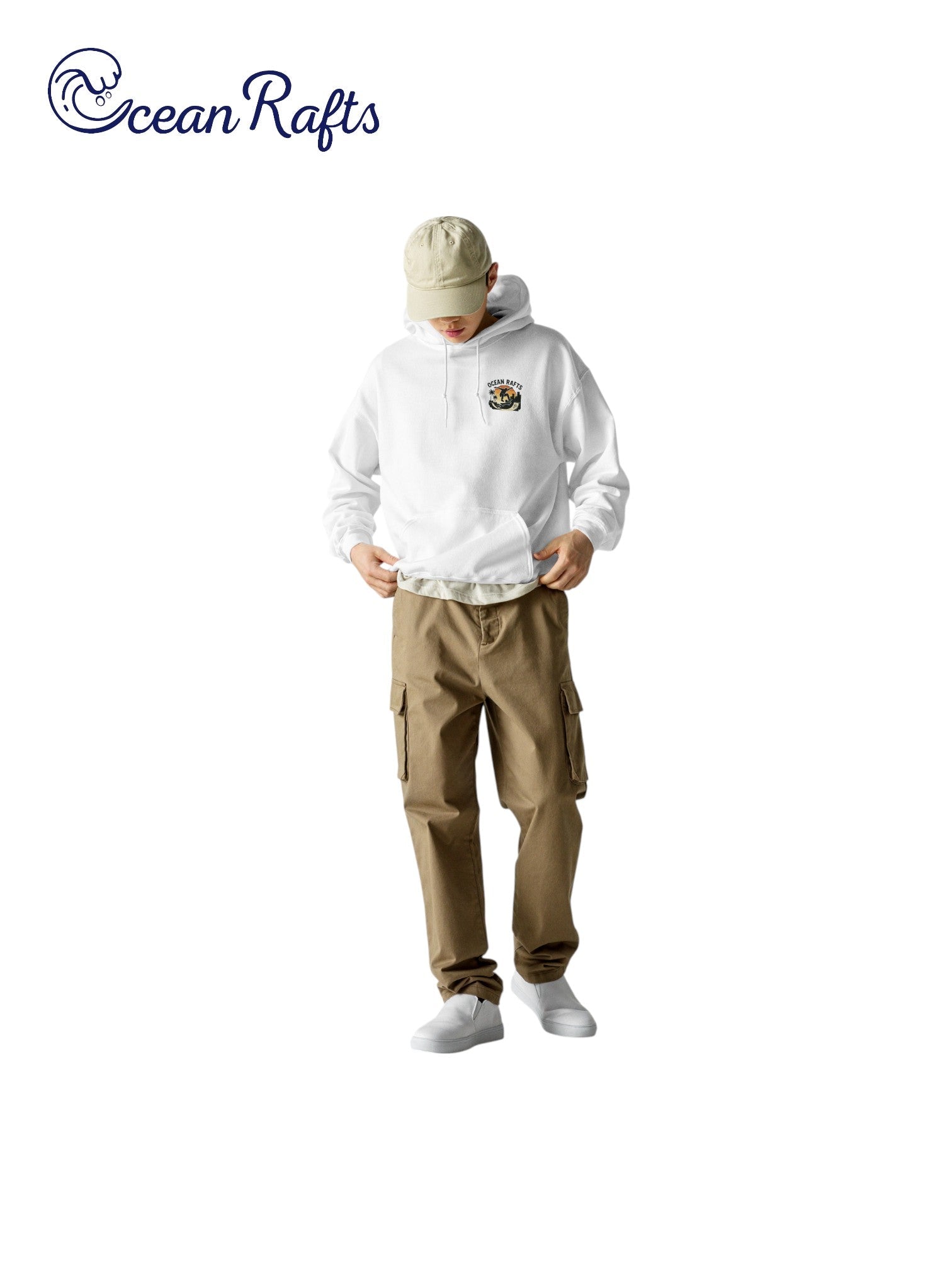 Streetline Skater Hoodie - Ocean Rafts - AU & NZ - man wearing hoodie with silhouette of skateboarder against sunset graphic